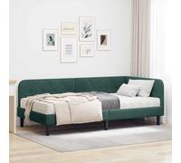 Teenpull Green Velvet Corner Bed Frame with Foam Mattress, Reversible Headboard, Space Saving L Shape Design for Bedroom or Guest Room, 90 x 190 cm, 140 kg Load, Indoor Use