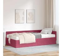 Teenpull Green Velvet Corner Bed Frame with Mattress, 100 x 200 cm Single Size, Plywood Platform Base, Adjustable Headboard, Breathable Indoor Bedroom Sleep Support