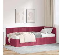 Teenpull Green Velvet Corner Bed Frame with Mattress 2 Piece Set, 90 x 200 cm Platform Base, Padded Headboard, Plywood Support, Indoor Bedroom Space Saving for Adult Guest Room