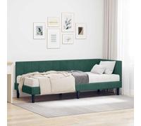 Teenpull Green Velvet Corner Bed Frame with Mattress, 204 x 84 x 72 cm, 80 x 200 cm, Wooden Structure, Medium Firm, Space Saving for Bedroom, Sitting and Sleeping Comfort