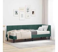 Teenpull Green Velvet Corner Bed Frame with Mattress, Plywood Base, Fixed slats, Adjustable headboard, 204 x 84 x 72 cm, 1-Person Size, Indoor Bedroom Use, Space-Saving Comfort