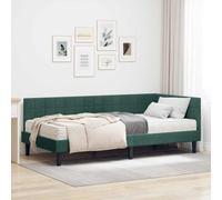 Teenpull Green Velvet Corner Bed Frame with Mattress, Plywood Structure, Fixed slats, Adjustable headboard, Single Short 90 x 190 cm, Indoor Bedroom Support, Space-Saving Style