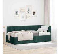 Teenpull Green Velvet Corner Bed Frame with Mattress, Single 90 x 190 cm, Platform Support, Wall Mounted headboard, upholstered Bedroom Set for Indoor Rest and Space Saving Comfort