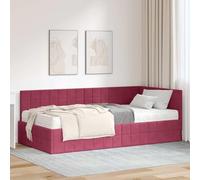 Teenpull Green Velvet Corner Bed Frame with Mattress, Single Large 100 x 200 cm, Wall Mounted headboard, Plywood Base, Indoor Use for Bedroom Comfort and Space Saving Design