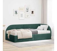 Teenpull Green Velvet Corner Bed Frame with Mattress, Single Short 90 x 190 cm, Plywood Structure, Wall Mounted Headboard, Soft Touch Finish for Bedroom, Guest Room, Indoor Use, Space Saving Design