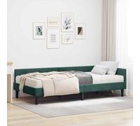 Teenpull Green Velvet Corner Bed Frame with Mattress, Single Size 80 x 200 cm, Plywood Slat Base, upholstered headboard, Breathable Polyester, Indoor Bedroom Space Saving Support