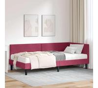 Teenpull Green Velvet Corner Bed Frame with Mattress, Wooden Slat Base, Wall Mounted Headboard, 80x200 cm Single Size, Indoor Bedroom Support, Space Saving Design, 2 Piece Set for Home Use