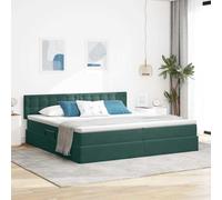 Teenpull Green Velvet Storage Bed 200 x 200 cm, Upholstered Platform Bed with Hydraulic Lift, Headboard, Mattress and Topper, Space Saving Bedroom Furniture for 2 Adults