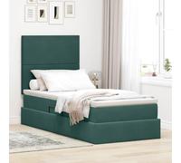 Teenpull Green Velvet Storage Bed with Mattress, 100 x 200 cm, Metal Frame, Hydraulic Lift, RGB LED, upholstered headboard, Bedroom Space Saving Design for Indoor Use and Daily Rest