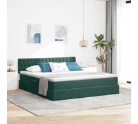 Teenpull Green Velvet Storage Bed with Mattress, LED Lights, Gas Lift, Adjustable Headboard, 180 x 200 cm, Upholstered Frame, Medium Firmness, Bedroom Storage for 2 Persons
