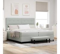 Teenpull Grey Box Spring Bed 200 x 200 cm Velvet Upholstered Headboard, Wooden Frame, Medium Firm Foam Mattress, Modern Bedroom Platform Support for Adult Guest Home Comfort and Easy Assembly