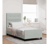 Teenpull Grey Box Spring Bed 80 x 200 cm Velvet Headboard Pine Wood Frame for Bedroom, Adjustable 2 Height Headboard, Supportive Platform Base for Comfortable Indoor Sleep and Modern Home Decor