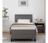Teenpull Grey Box Spring Bed 90 x 200 cm Synthetic Leather with Mattress, LED Headboard, Adjustable 2 Height Settings, Wooden Frame for Bedroom Rest and Space Saving