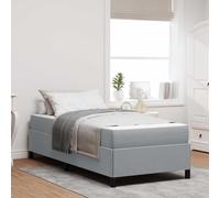 Teenpull Grey Box Spring Bed 90 x 200 cm Upholstered Wooden Frame Medium Firm Pocket Spring Mattress Indoor Bedroom Support for One Adult, Durable Modern Sleep Setup