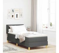 Teenpull Grey Box Spring Bed with Cushioned Headboard, 200 x 80 cm Fabric Bed Frame, Wooden Slats, Adjustable Height, Medium Firm Mattress Support for Bedroom and Guest Room