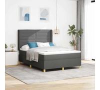 Teenpull Grey Box Spring Bed with LED Strips, 160 x 200 cm Upholstered Fabric, Adjustable Headboard, Wooden Frame, Medium Firm Mattress, Indoor Bedroom Support