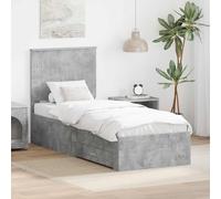 Teenpull Grey Concrete and Silver Bed Frame with Drawer, Engineered Wood Single Extra Narrow 70 x 190 cm, slatted Base, headboard, Storage for Bedroom and Guest Room, Easy Assembly, 100 kg Capacity