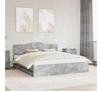 Teenpull Grey Concrete Bed Frame 180 x 200 cm Engineered Wood Bed Frame with 6 Hidden Drawers, headboard, Platform Support, Storage Base for Bedroom, Indoor Use, 200 kg Load Capacity