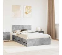 Teenpull Grey Concrete Bed Frame with Drawer, 135 x 190 cm, Engineered Wood, Adjustable headboard, Fixed slats, Storage Solution for Bedroom, Indoor Use, Supports 2 People, 200 kg Capacity