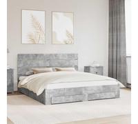 Teenpull Grey Concrete Bed Frame with Drawer, 180 x 200 cm Wooden Engineered Structure, Headboard, Storage Space, Indoor Bedroom Platform Base for Adult and Guest Rooms, Easy Assembly, Space Saving