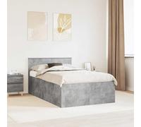 Teenpull Grey Concrete Bed Frame with Headboard, 120 x 190 cm, Engineered Wood Structure, Fixed slats, Indoor Bedroom Use, Modern Rectangular Design for restful Sleep and Stable Mattress Support
