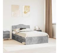 Teenpull Grey Concrete Bed Frame with Headboard, 135 x 190 cm Double Mattress, Solid Pine and Engineered Wood Structure, Slatted Base, Modern Bedroom Support for Adult and Guest Rooms