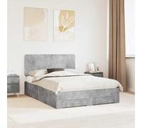 Teenpull Grey Concrete Bed Frame with Headboard, 150 x 200 cm, Engineered Wood, slatted Base, Storage Drawer, Easy Assembly, Space Saving Bedroom Platform for Adult and Guest Rooms