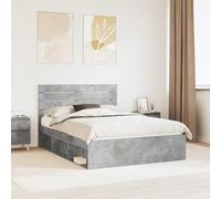 Teenpull Grey Concrete Bed Frame with Headboard, 150 x 200 cm King Size, Pine Wood Structure, Slatted Base, Easy Clean Surface, Modern Bedroom Support, 200 kg Capacity