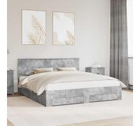 Teenpull Grey Concrete Bed Frame with headboard 180 x 200 cm Engineered Wood, Storage Drawers, Slat Base, Bedroom Platform for Adult Sleep and Tidy Home Organization