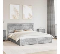 Teenpull Grey Concrete Bed Frame with Headboard, 200 x 200 cm, Engineered Wood Structure, slatted Support, Storage Drawers, Modern Bedroom Platform for Two, Space-Saving Home Use