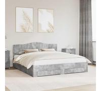 Teenpull Grey Concrete Bed Frame with Headboard, 200 x 200 cm Wooden Platform Bed, Slatted Base, Storage Drawer, Easy Clean, Bedroom Support for Adult Sleep Space