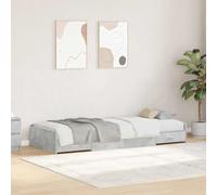 Teenpull Grey Concrete Bed Frame with Headboard, 75 x 190 cm Mattress Size, Wooden Headboard, Pine and Plywood Construction, Storage Space, Indoor Use, 100 kg Load, For Bedroom