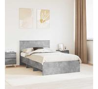 Teenpull Grey Concrete Bed Frame with Headboard, Engineered Wood, 137 x 203 cm, Interior Bedroom Use, Durable Support, Easy Clean Finish for Modern Rest Spaces