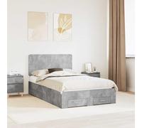 Teenpull Grey Concrete Bed Frame with headboard, upholstered Structure, Slat Base, Drawer Storage, 135 x 190 cm Mattress Size, Bedroom Use, Easy Assembly and Space Saving