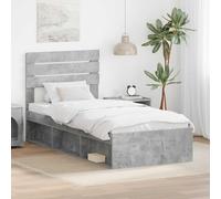 Teenpull Grey Concrete Bed Frame with Pine headboard 90 x 190 cm, Single Short Mattress Base, Sturdy slats, Easy-Clean Platform for Bedroom, Guest Room, Adult Use, Comfortable Support