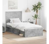 Teenpull Grey Concrete Bed Frame with Solid Pine headboard, 90 x 190 cm Single Short, slatted Base, Modern Bedroom Support, Easy Clean, Durable Home Furniture for Adult, Guest, or Youth Room
