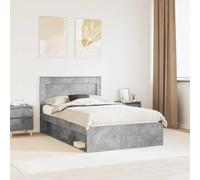 Teenpull Grey Concrete Bed Frame with Solid Pine headboard for 135 x 190 cm Mattress, slatted Base, Storage Drawer, Easy Clean Finish, Modern Bedroom Support for Adult and Guest Rooms