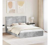 Teenpull Grey Concrete Bed Frame with Storage and Headboard, Wood Structure, Platform Base, slatted Support, for 150 x 200 cm Mattress, Indoor Bedroom Use, 280 kg Capacity