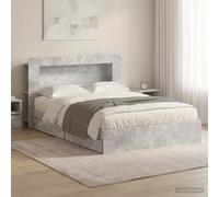 Teenpull Grey Concrete Bed Frame with Storage Drawer, Wooden Slat Base, Headboard, 135 x 190 cm Mattress Fit, Two Person Support, Indoor Bedroom Space Saving Design