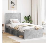 Teenpull Grey Concrete Bed Frame with Storage Headboard, Engineered Wood Platform Base, slatted Support, 82 x 193 x 100 cm, Indoor Bedroom Use, Space Saving Design for Adult and Guest Rooms