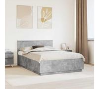 Teenpull Grey Concrete Bed Frame with Wall Mounted Adjustable Headboard, 150 x 200 cm, Engineered Wood, Solid Slatted Platform for Bedroom Comfort, Indoor Use, 200 kg Capacity