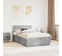 Teenpull Grey Concrete Bed Frame with Wall Mounted Adjustable Headboard, Engineered Wood, 120 x 190 cm, for Bedroom, Indoor Use, Stable Support, Modern Minimalist Design
