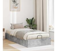 Teenpull Grey Concrete Ottoman Bed Frame, 90 x 190 cm Engineered Wood, Gas Lift Storage Base, Single Short Mattress Support, Easy Assembly, Space Saving Platform for Bedroom, Adult and Guest Use
