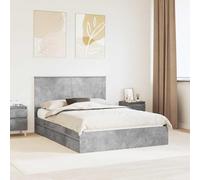 Teenpull Grey Concrete Storage Bed Frame with Headboard, 150 x 200 cm King Size, Solid Wood Engineering Structure, Slatted Platform, 2 Drawers, Space Saving Bedroom Support
