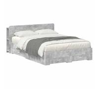Teenpull Grey Concrete Storage Bed Frame with Headboard, 160 x 200 cm Mattress Support, Wooden Construction, Built-In Shelves and Drawers, Indoor Bedroom Space Saving Platform for Adults