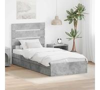 Teenpull Grey Concrete Storage Bed Frame with headboard, 90 x 190 cm Single Short Bed, Engineered Wood, slatted Base, Drawer, Space Saving Design for Bedroom, Adult or Guest Use