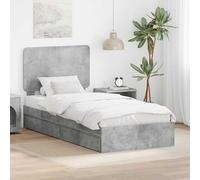 Teenpull Grey Concrete Storage Bed Frame with Headboard, 90 x 190 cm Single Short Mattress Size, Engineered Wood, slatted Base, Drawer Storage, Modern Bedroom Platform for Adults and Guests