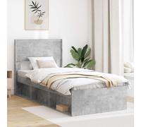 Teenpull Grey Concrete Storage Bed Frame with Headboard, Solid Wood Made, Slatted Base, Fits 75 x 190 cm Mattress, 140 kg Capacity, Indoor Bedroom Use, Easy Assembly, Space Saving Design