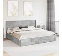 Teenpull Grey Concrete Storage Bed Frame with Headboard, Somier Base, Canape, Structure, Colchon Support, Almacenaje, Dormitorio, for 200 x 200 cm Mattress, Indoor Use, Modern Minimalist Style
