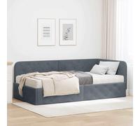 Teenpull Grey Corner Bed Frame 90 x 190 cm, upholstered L Shape for Bedroom, Reversible headboard, slatted Support, Sofa Bed for Home, Indoor Use, 1 Person, 140 kg Capacity